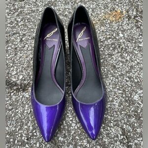 Brian Atwood sz 8 Ombré Purple Black Patent Leather Block Heels